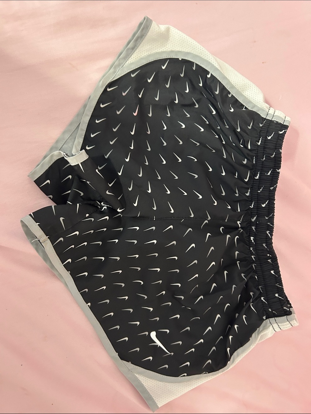 Nike Black Shorts with White Swoosh Allover Print